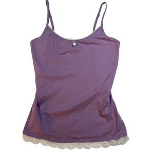Y2K Lace Trim Cami Tank Top Active Basic‎ Lavender Purple Women's Sleeveless